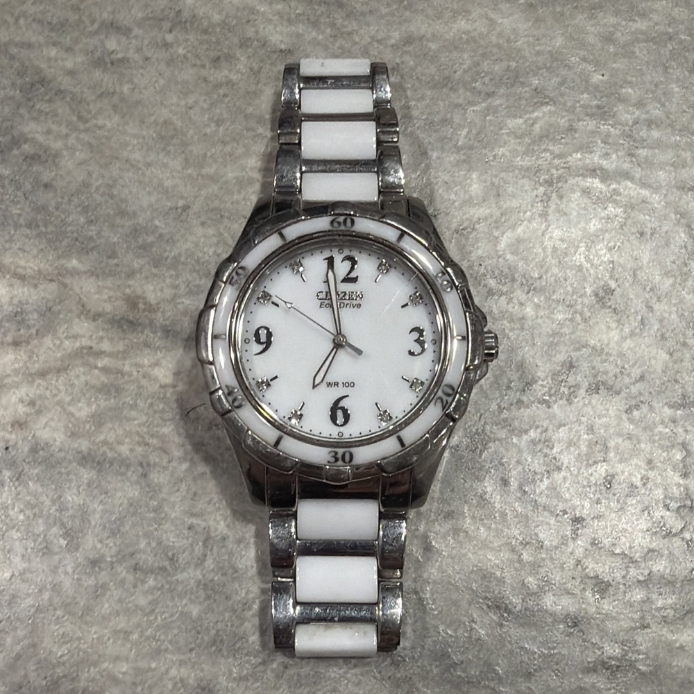 Citizen Eco-Drive White Ceramic And Diamond Women's Watch 031-S079284 7"